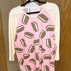 LuLaRoe Pink and Cream Ice Cream Sandwich Tee